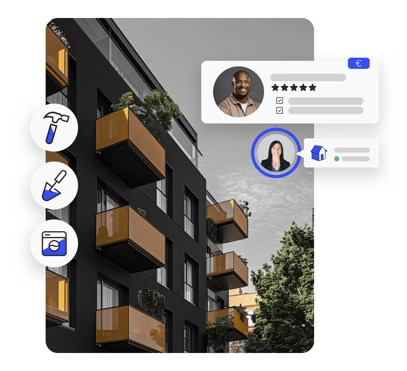 Profesional Wolly gestionando una vivienda desde tablet con el dashboard de Wolly Workspace
